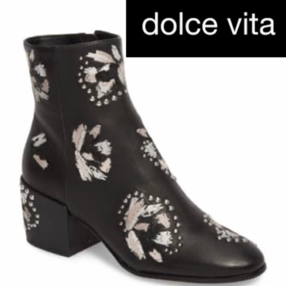 1 LEFT 💥 HP 💥 Dolce Vita (Size 6) Black Leather Embellished Ankle Booties NIB